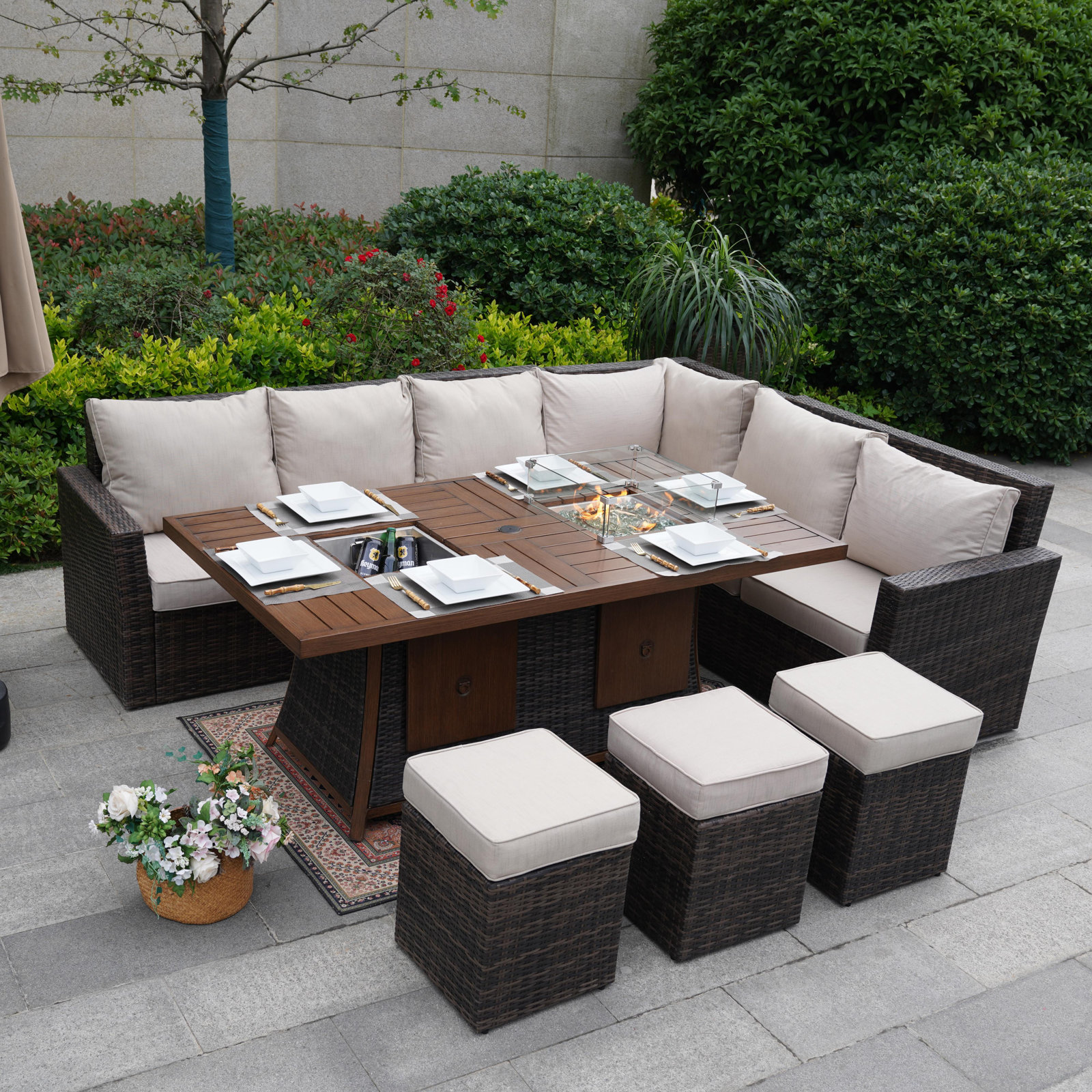 Ebern Designs Talyn Polyethylene (PE) Wicker 9 - Person Seating Group with Cushions